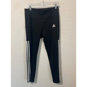 Adidas Sz L Black White Triple Stripe Leggings Aeroready